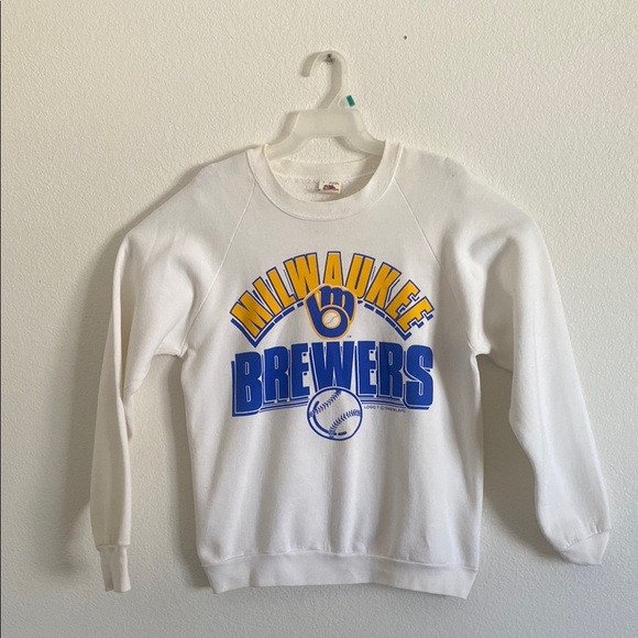 Milwaukee Brewers Vintage White Sweatshirt by Fruit of the Loom L. Made in USA - Picture 1 of 6